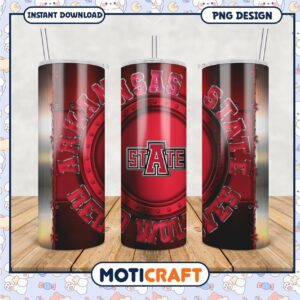 Arkansas State Red Wolves Tumbler Design PNG Format File