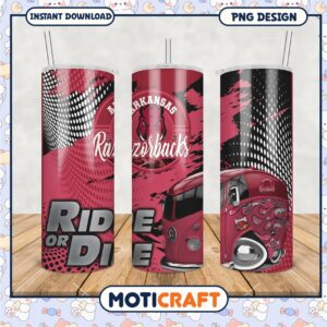 Arkansas Razorbacks Ride or Die Tumbler Design PNG File