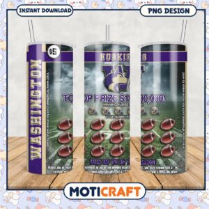 Washington Huskies Tumbler Design with Football Theme PNG