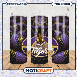 Tigers Design Purple Snake Tumbler PNG for Drinkware Use