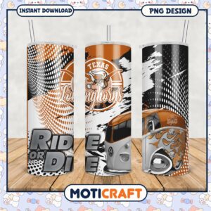 Texas Longhorns Ride or Die Tumbler Design PNG Download