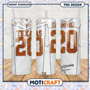 Texas Longhorns Jersey 20 Tumbler Design PNG File Download
