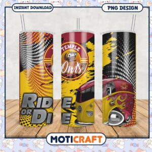 Temple Owls Ride or Die Tumbler Design PNG File Download