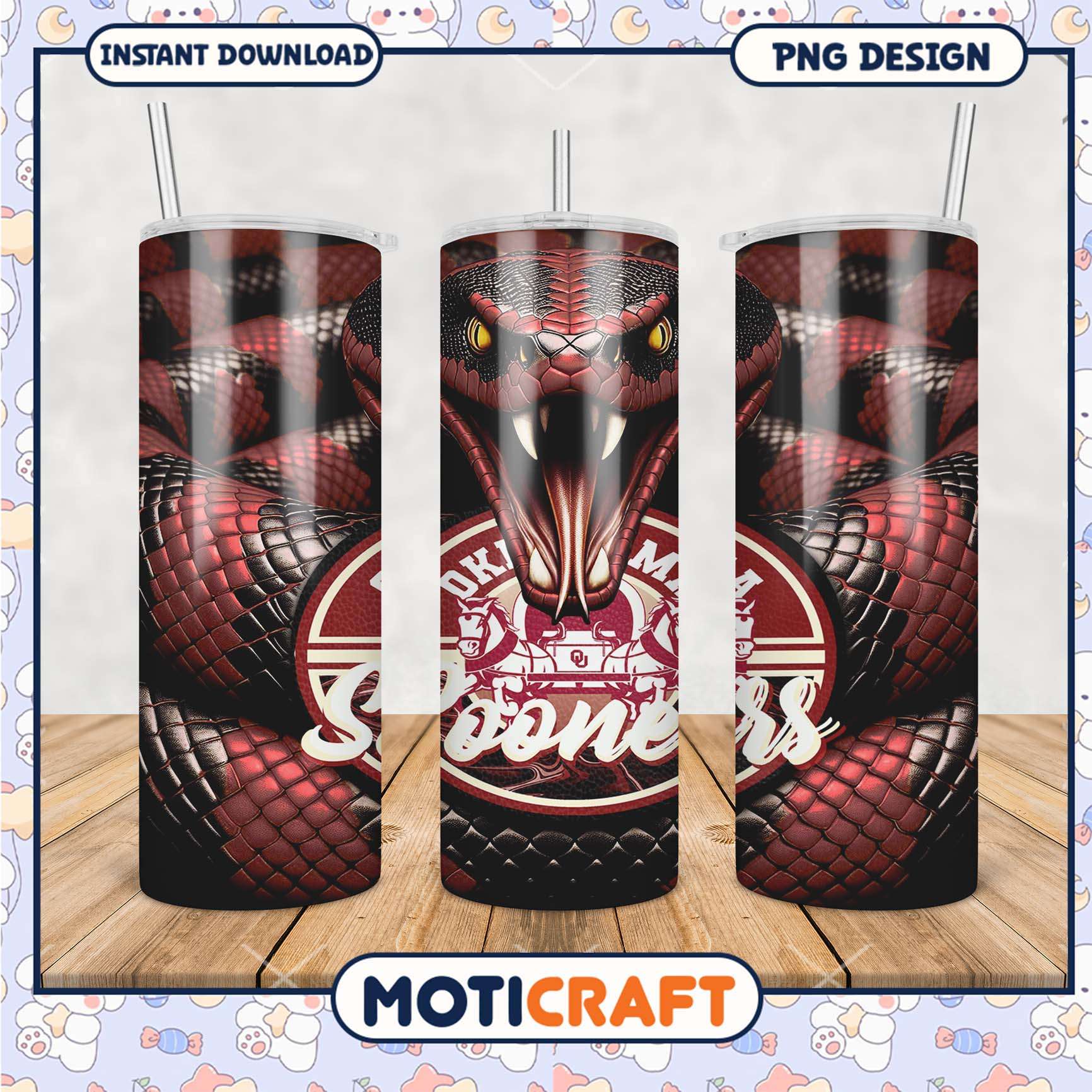 Oklahoma Sooners Tumbler Design with Fierce Snake Art Oklahoma Sooners Tumbler Design with Fierce Snake Art