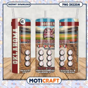Oklahoma Sooners Baseball Tumbler Design PNG Artwork