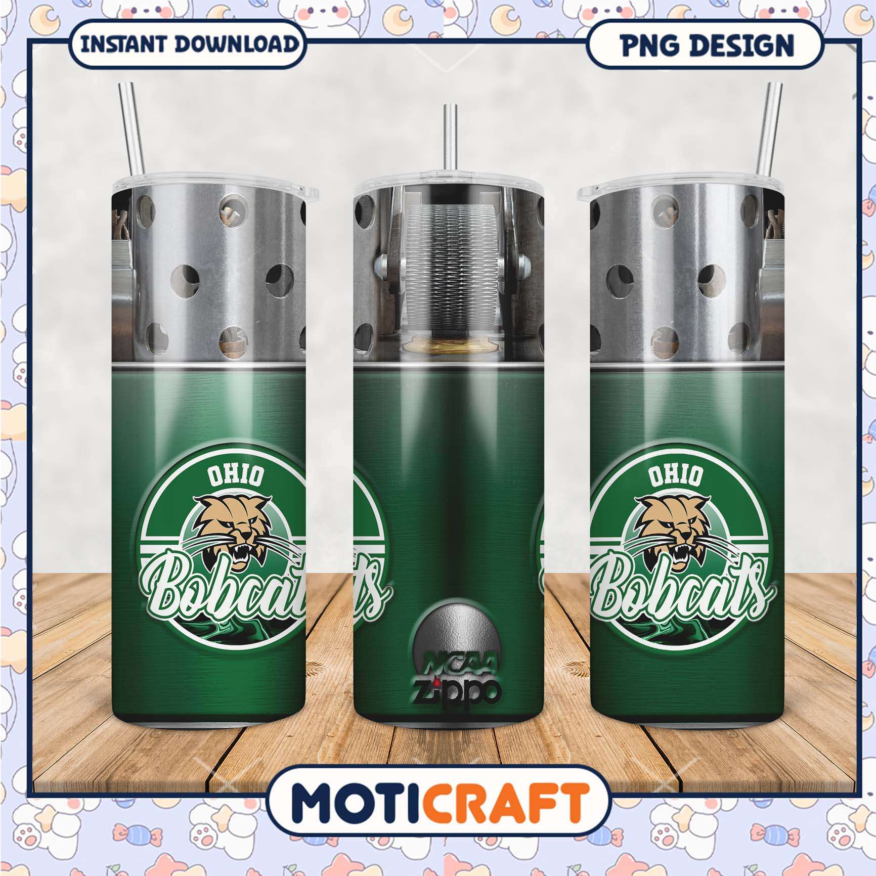 Ohio Bobcats Tumbler Design with NCAA Zippo Logo PNG Ohio Bobcats Tumbler Design with NCAA Zippo Logo PNG