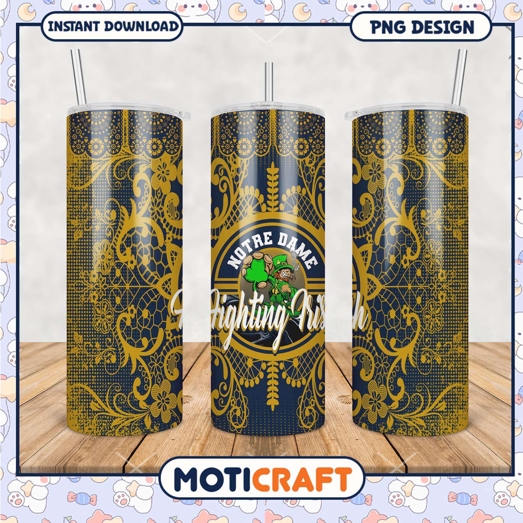 Notre Dame Fighting Irish Tumbler PNG Design for Fans Notre Dame Fighting Irish Tumbler PNG Design for Fans