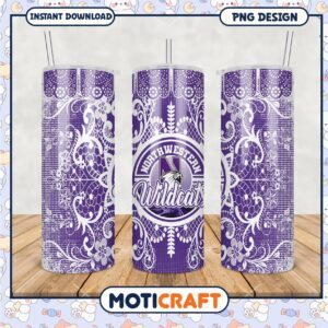 Northwestern Wildcats Purple Floral Tumbler PNG Design