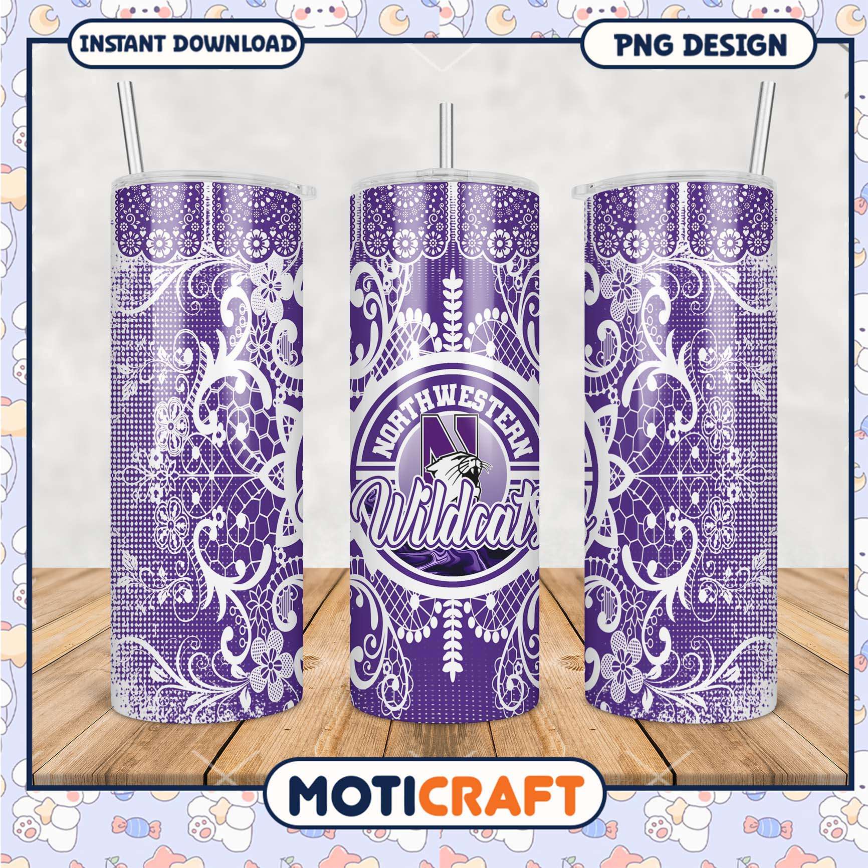 Northwestern Wildcats Purple Floral Tumbler PNG Design Northwestern Wildcats Purple Floral Tumbler PNG Design