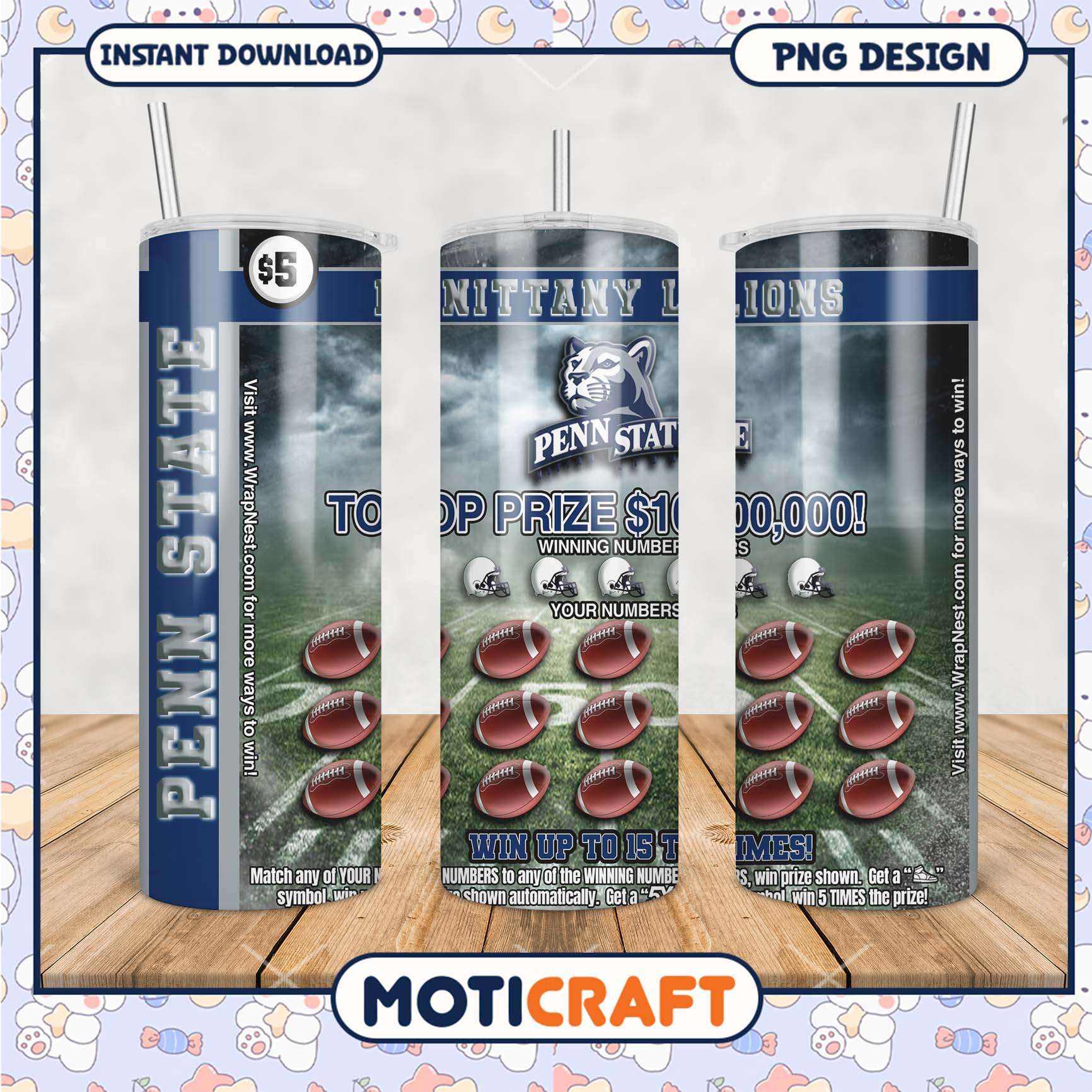 Nittany Lions Tumbler Design with Football Theme PNG File Nittany Lions Tumbler Design with Football Theme PNG File