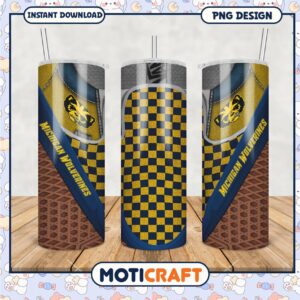 Michigan Wolverines Tumbler Design Yellow and Blue Checkered