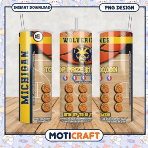 Michigan Wolverines Basketball Tumbler PNG Design Template