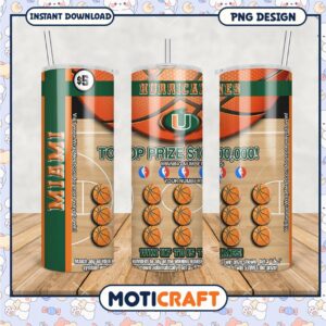 Miami Hurricanes Tumbler Design with Basketball Theme PNG