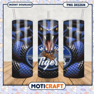 Memphis Tigers Snake Design Tumbler PNG Downloadable Art