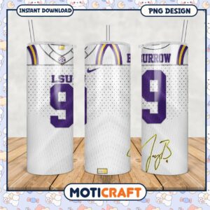 LSU Tumbler PNG Featuring Joe Burrow Signature Design