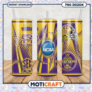 LSU Tigers NCAA Tumbler Design in Purple and Gold PNG