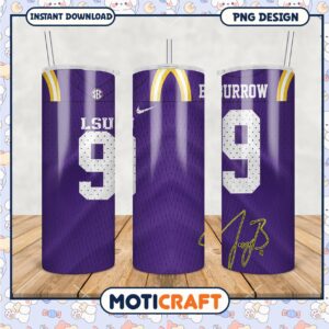 LSU Burrow Number 9 Tumbler PNG Design for Fans