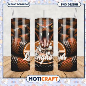 Longhorns Inspired Tumbler Design with Fierce Snake Art