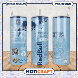 Limited Edition Tar Heels Red Bull Energy Drink Tumbler PNG