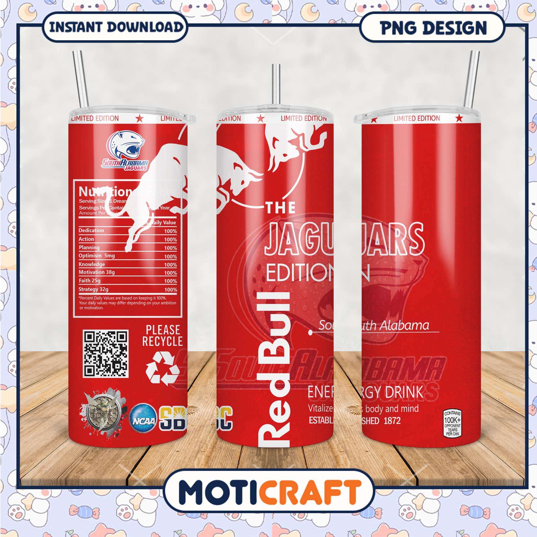 Limited Edition South Alabama Jaguars Red Bull Tumbler PNG Limited Edition South Alabama Jaguars Red Bull Tumbler PNG