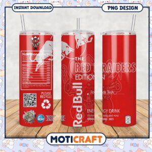 Limited Edition Red Raiders Energy Drink Tumbler PNG Design