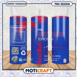 Limited Edition Mustangs Red Bull Tumbler PNG Design