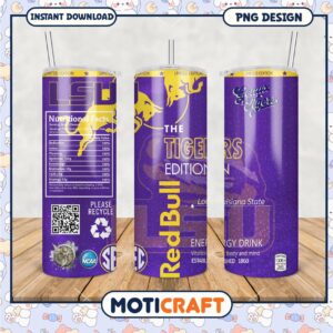 Limited Edition LSU Tigers Energy Drink Tumbler PNG Design