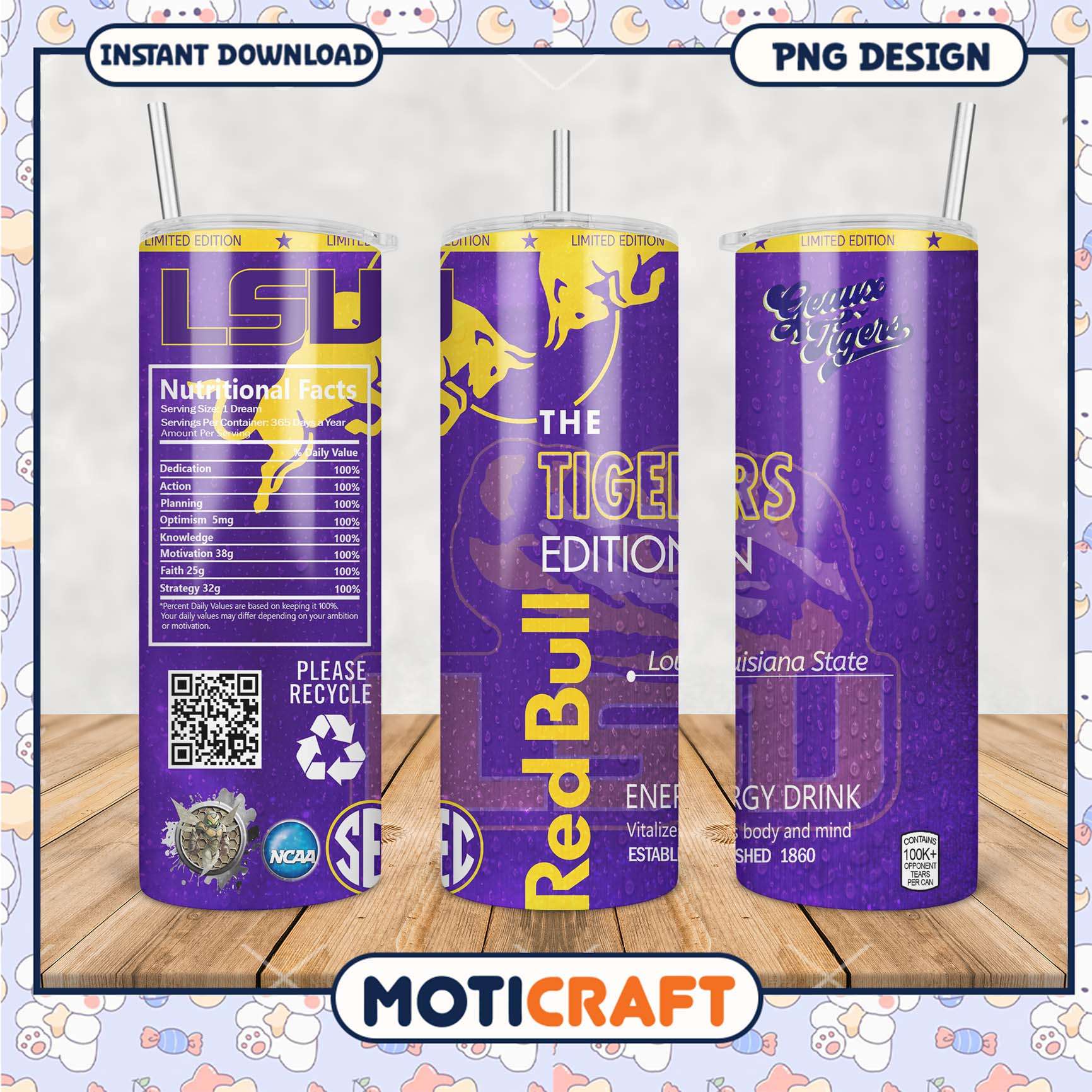 Limited Edition LSU Tigers Energy Drink Tumbler PNG Design Limited Edition LSU Tigers Energy Drink Tumbler PNG Design