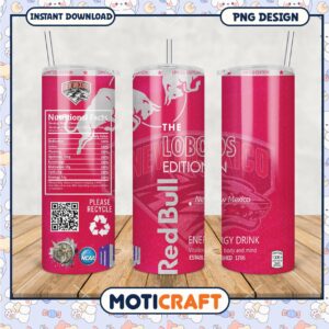 Limited Edition Lobos Red Bull Energy Drink Tumbler PNG