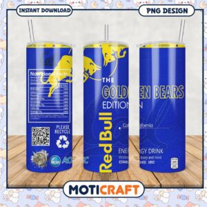 Limited Edition Golden Bears Tumbler PNG Energy Drink Design