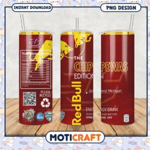Limited Edition Chippewas Red Bull Tumbler Design PNG File