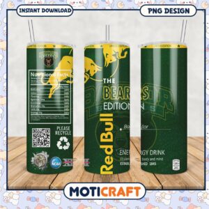 Limited Edition Baylor Bears Energy Drink Tumbler Design PNG