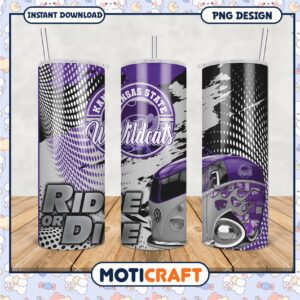 Kansas State Wildcats Tumbler Ride or Die Design PNG