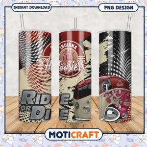 Indiana Hoosiers Tumbler Ride or Die VW Bus Design PNG
