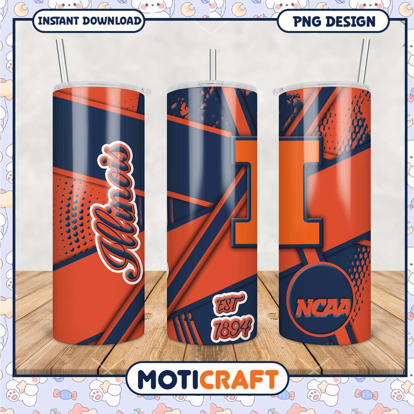 Illinois NCAA Tumbler Design PNG for Fans and Collectors Illinois NCAA Tumbler Design PNG for Fans and Collectors
