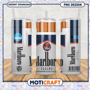 Illinois Illini NCAA Tumbler PNG Design with Marlboro Theme