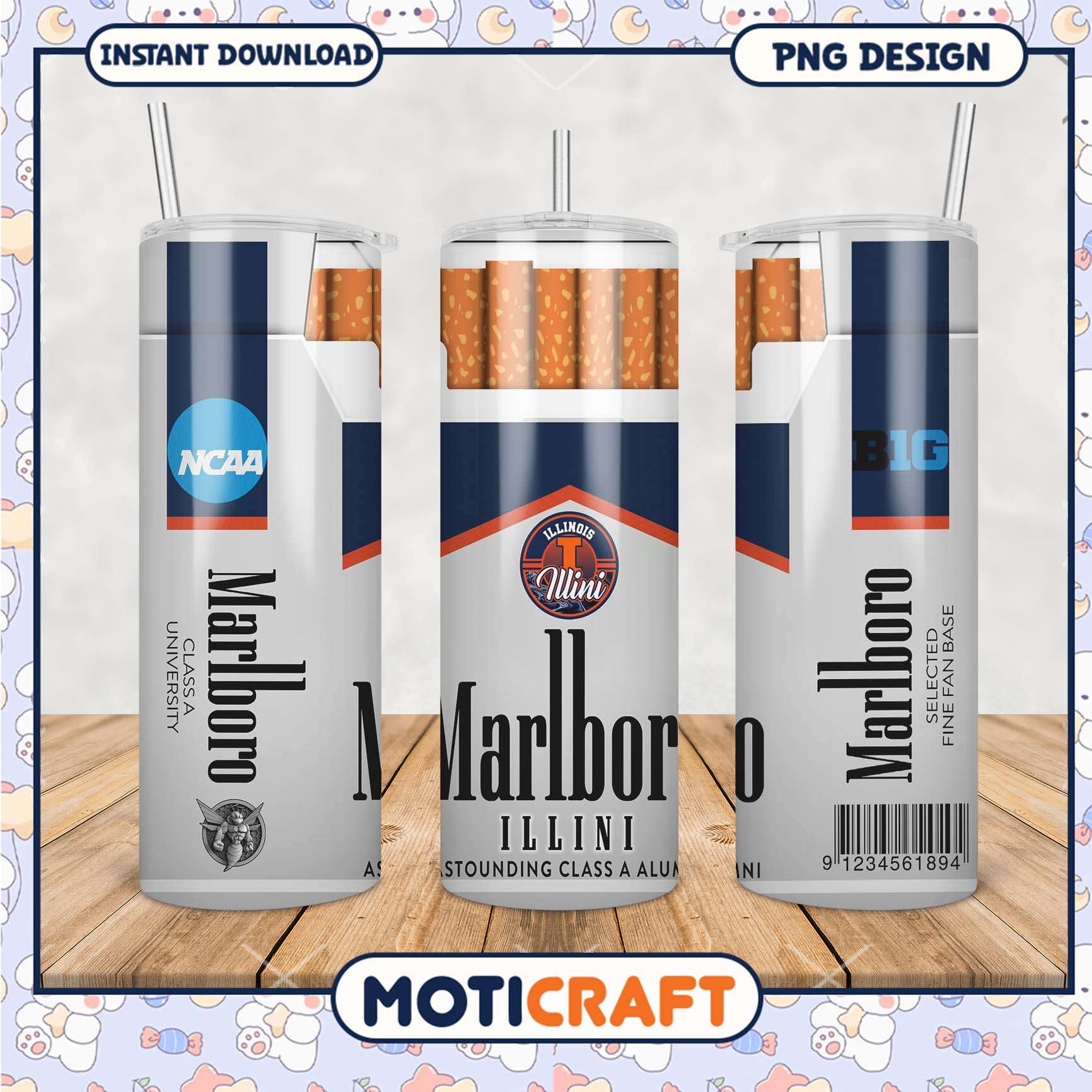 Illinois Illini NCAA Tumbler PNG Design with Marlboro Theme Illinois Illini NCAA Tumbler PNG Design with Marlboro Theme