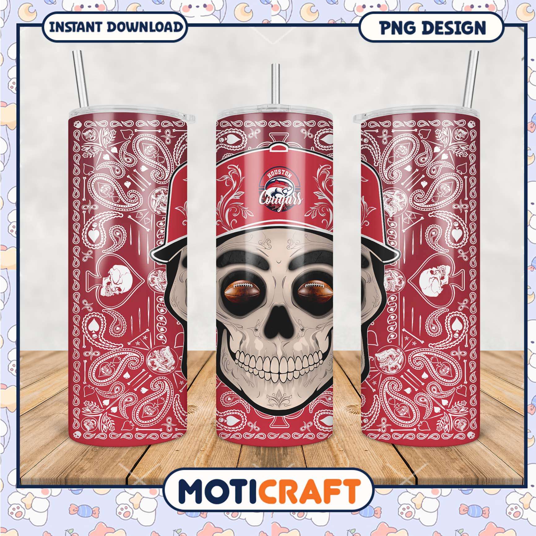 Houston Cougars Skull Tumbler PNG Design for Sports Fans Houston Cougars Skull Tumbler PNG Design for Sports Fans
