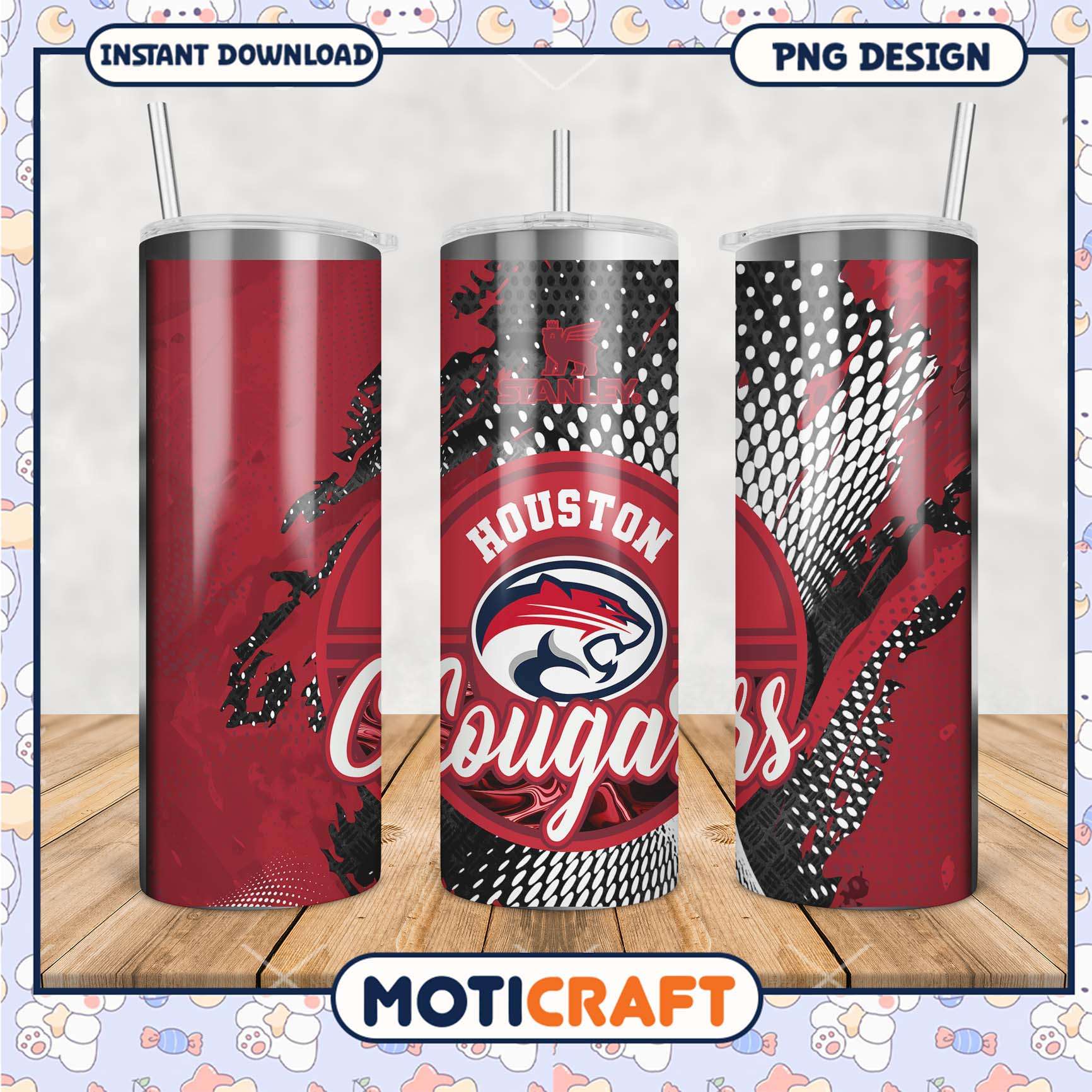 Houston Cougars Stanley Tumbler PNG Design for Fans Houston Cougars Stanley Tumbler PNG Design for Fans