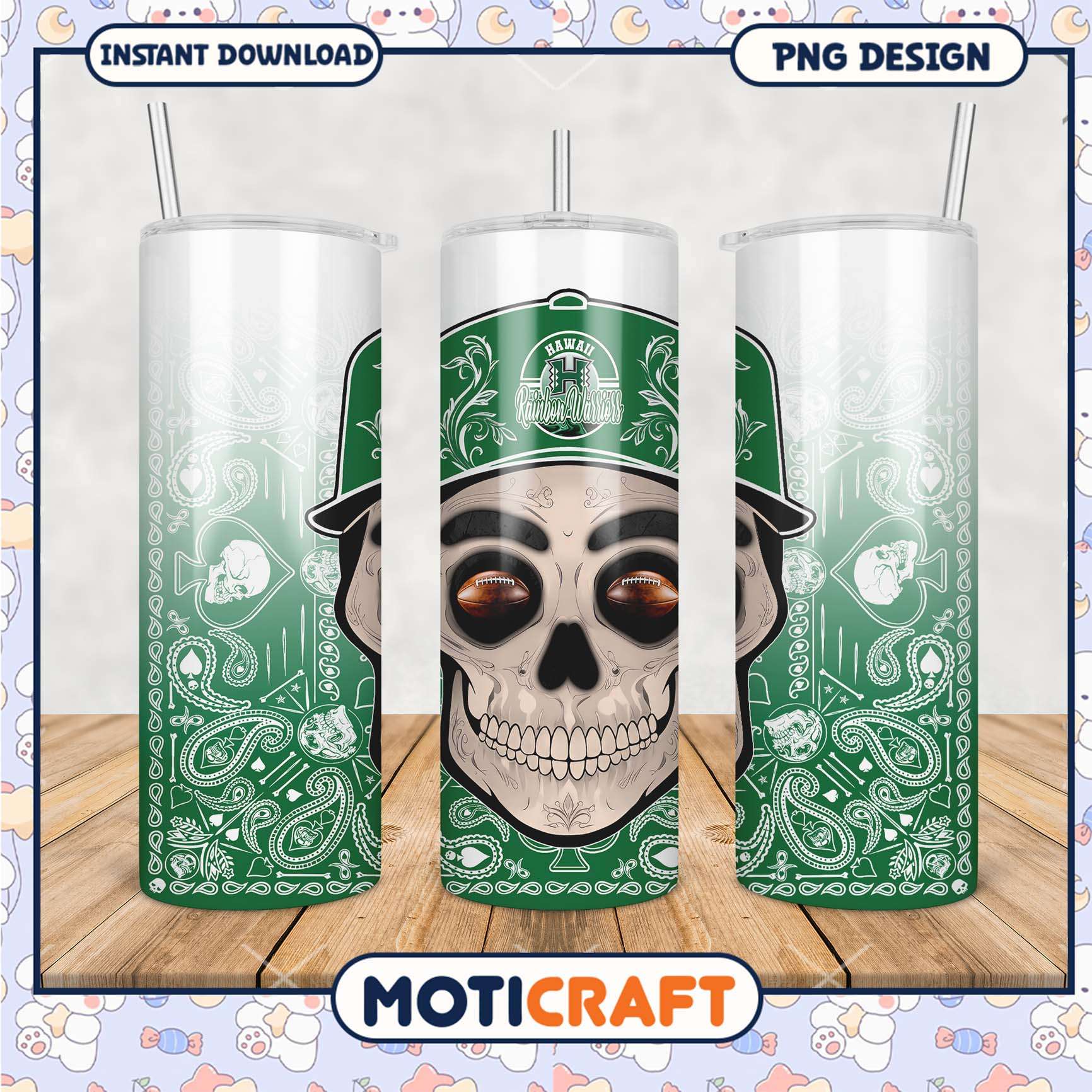 Hawaii Rainbow Warriors Skull Tumbler Design PNG File Hawaii Rainbow Warriors Skull Tumbler Design PNG File