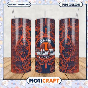 Fighting Illini Tumbler PNG Floral Design for Fans