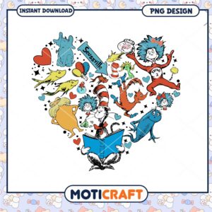 Seussville Heart PNG Design Featuring Classic Dr Seuss Characters