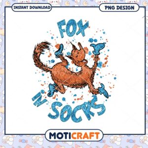 Playful Fox in Socks Glitter Graphic PNG for Fun Designs