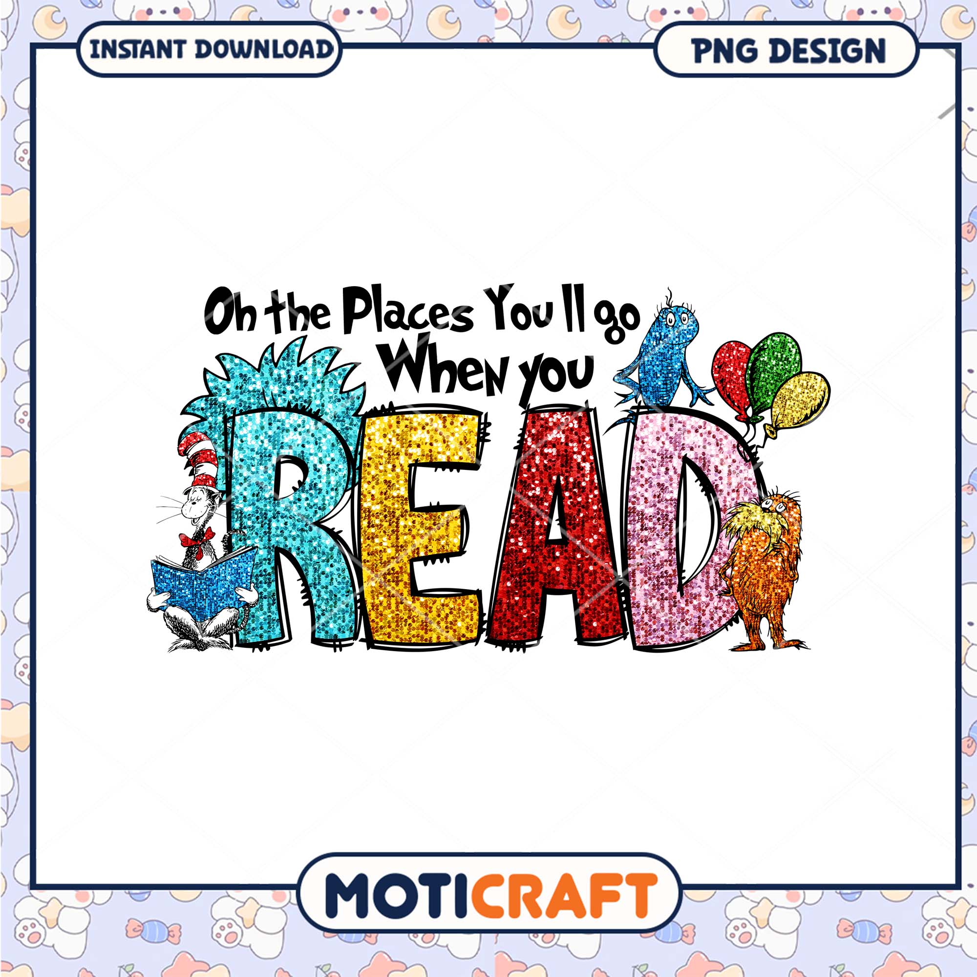Glitter Seuss Read Design PNG Glitter Seuss Read Design PNG