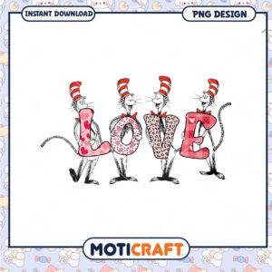 Fun Cat in the Hat Love Design PNG for Kids and Parties