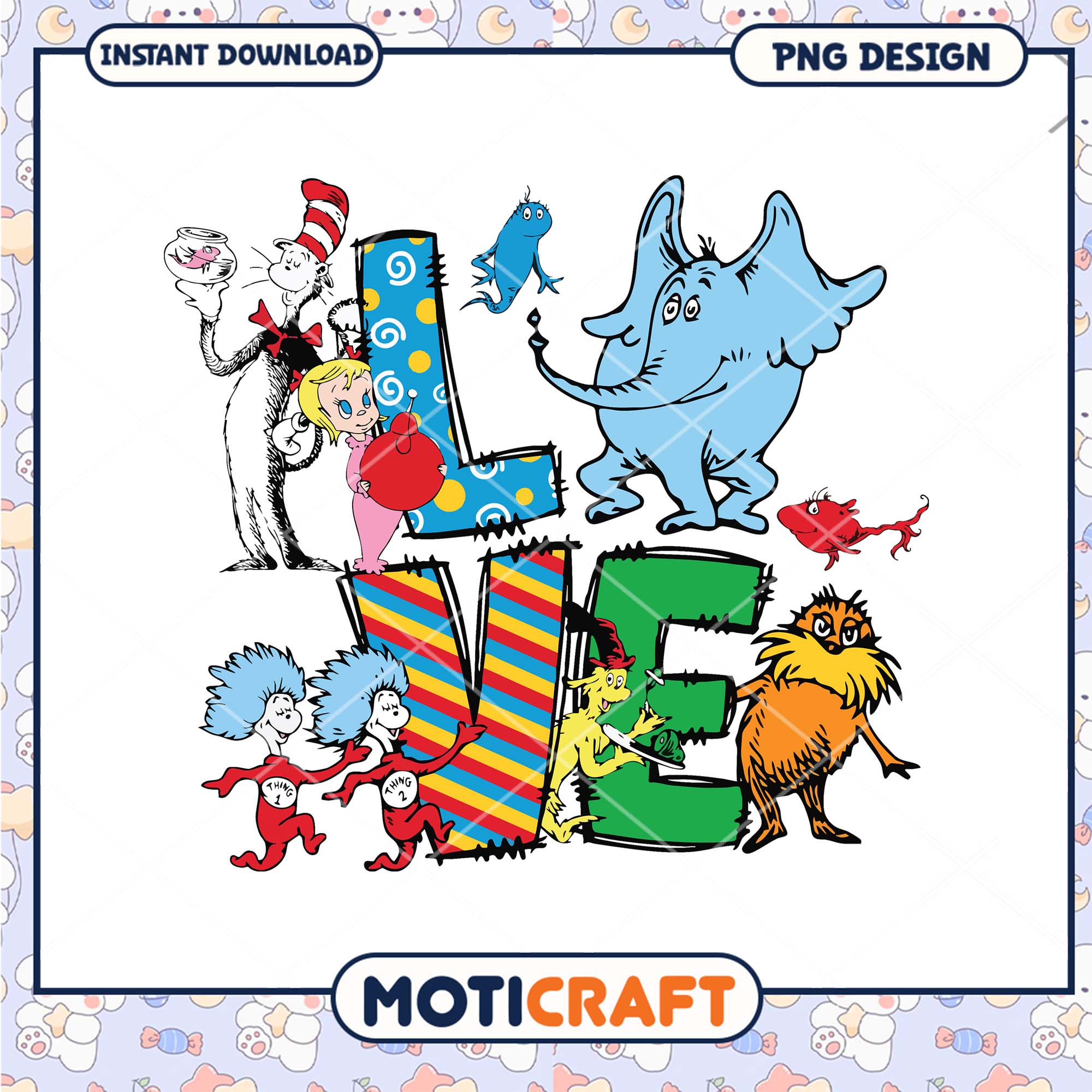 Dr Seuss Love Graphic PNG Colorful Art for Kids Decor
