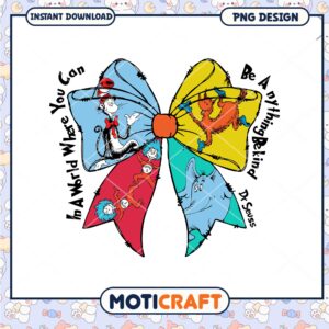 Dr Seuss Colorful Bow with Cat in the Hat Characters PNG File