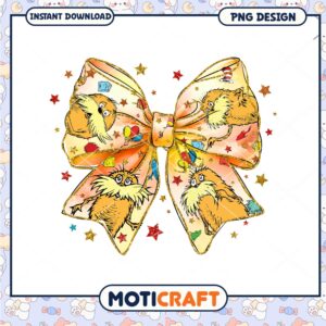 Cute Lorax Themed Bow PNG with Colorful Designs and Stars