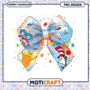 Colorful Dr Seuss Bow PNG Featuring Iconic Characters Decor