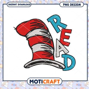 Cat in the Hat Read Embroidery Design